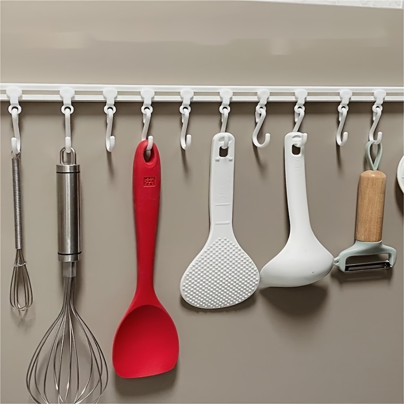 Kitchen Appliances Cabinet - 40cmドリル不要キッチン用品レールフック、多機能スライド式粘着ハンギングトラック（可動式Sフック付き）、壁掛けキャビネット