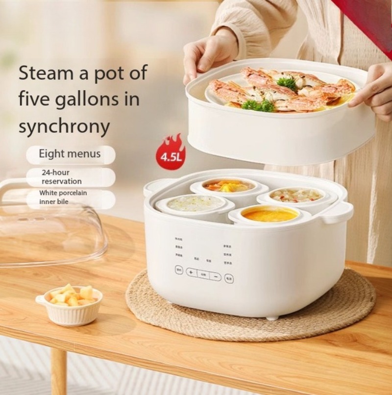 Slow Cooker Ceramic - 4.5L自動セラミック水分離シチューポット家庭用スロークッカー電気シチューカップ二重沸騰設計