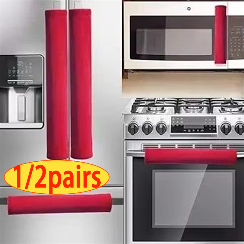 Kitchen Appliances Red Knobs - 2 ピース/セット冷蔵庫ドアハンドルカバーキッチン家電装飾冷蔵庫オーブンハンドル滑り止めドアノブプロテクターブラックグレーレッド