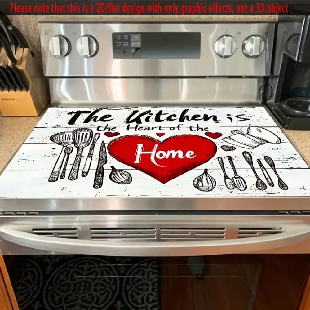 Kitchen Appliances Electric Stove - 1個入りキッチンストーブカバープロテクター - レッドハートデザイン、耐熱ポリエステル、ガス＆電気ストーブ用2Dフラットスタイル、家庭料理人やハウスパーティー用のエレガントなホームデコレーションアクセサリー、ストーブトッププロテクター、キッチン家電カバー、遊び心のあるキッチン用品デザイン