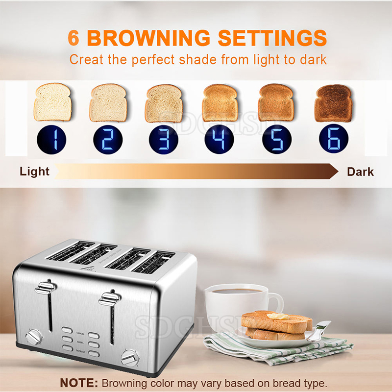 Toaster 4 Slice - 新しいデザインの電気ステンレス鋼トースター 4枚焼き キッチン家電 トーストマシン 高品質