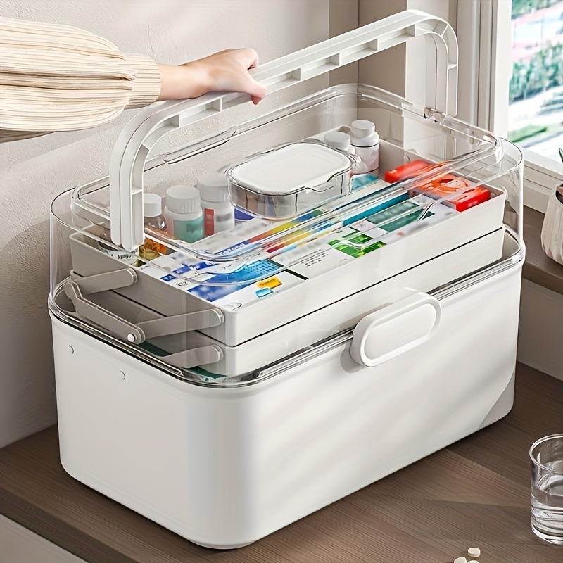 Kitchen Appliances Cabinet - 大容量透明蓋付き薬収納ボックス/ディスペンサーボックス - プラスチック製薬品収納キャビネット、家庭、オフィス、キッチン、バスルーム、寝室用多目的オーガナイザーボックス - 薬や事務用品用の省スペースカウンタートップオーガナイザー -