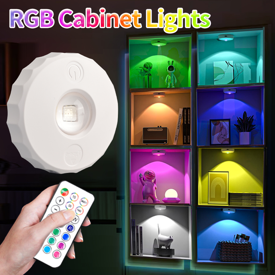 Kitchen Appliances Cabinet - LED キャビネットライト RGB リモコン充電式ワイヤレスナイトランプ調光可能キッチンディスプレイ棚クローゼット寝室ワードローブ用