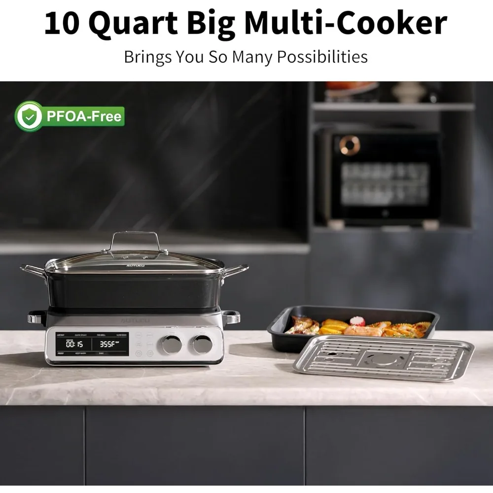 Slow Cooker Ceramic - 米国発送 プログラム可能なスロークッカー マルチクッカー 10クォート 8-in-1 PFOAフリー