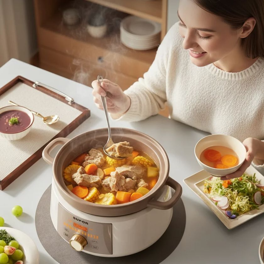 Slow Cooker Ceramic - 4L セラミック家庭用電気スロークッカー多機能スープポットお粥メーカー大容量キッチン家電