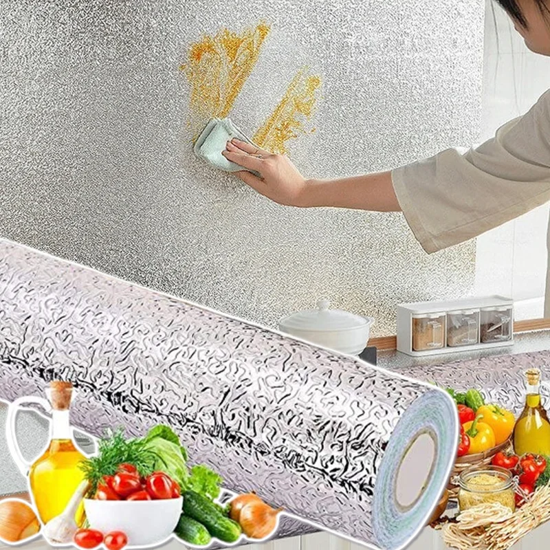 アルミ箔抗油キッチンウォールステッカー自己粘着防水カウンター - Kitchen Appliances Cabinet のレビューと価格