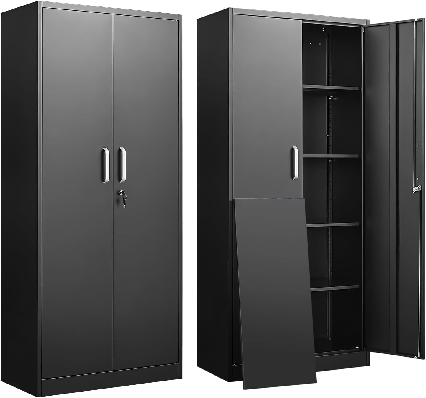 調節可能な棚付き金属製収納キャビネット ドアと棚付きの黒いガ - Kitchen Appliances Cabinet のレビューと価格