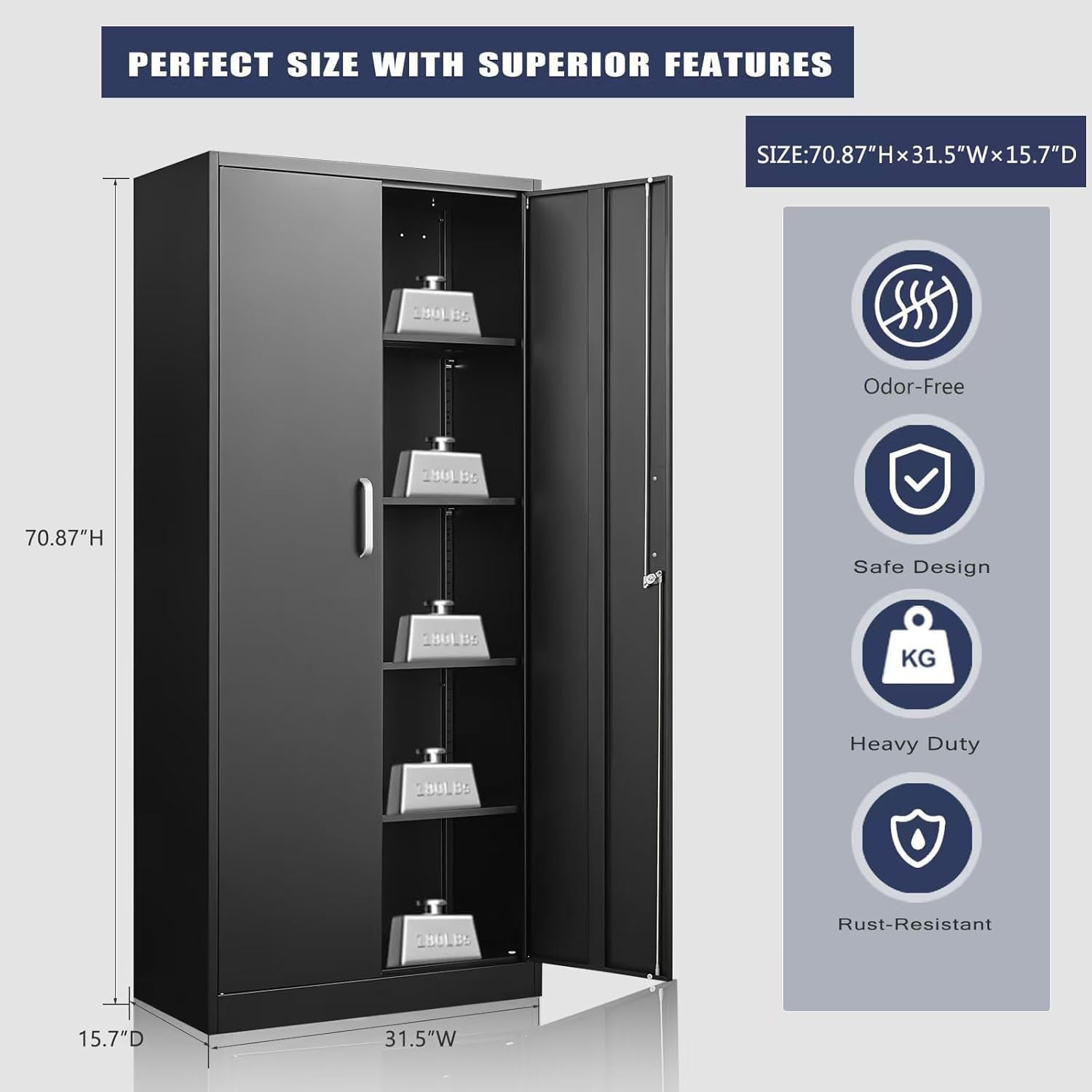 調節可能な棚付き金属製収納キャビネット ドアと棚付きの黒いガ - Kitchen Appliances Cabinet のレビューと価格